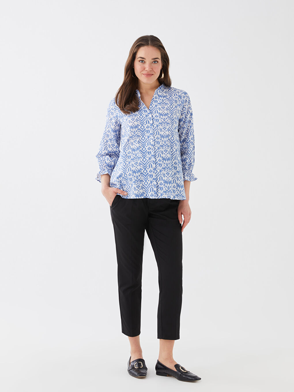LCWAIKIKI Maternity Blouse de maternité à manches longues à motifs avec encolure Henley -S3FN47Z8-LQQ