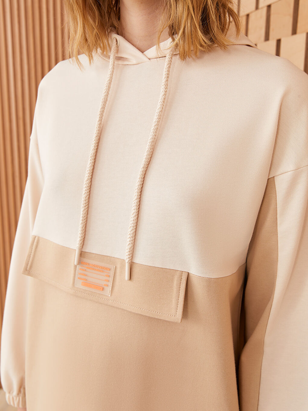 LCW Modest Hooded Color Block Long Sleeve Women's Sweatshirt Tunic -S3FN49Z8-V1P