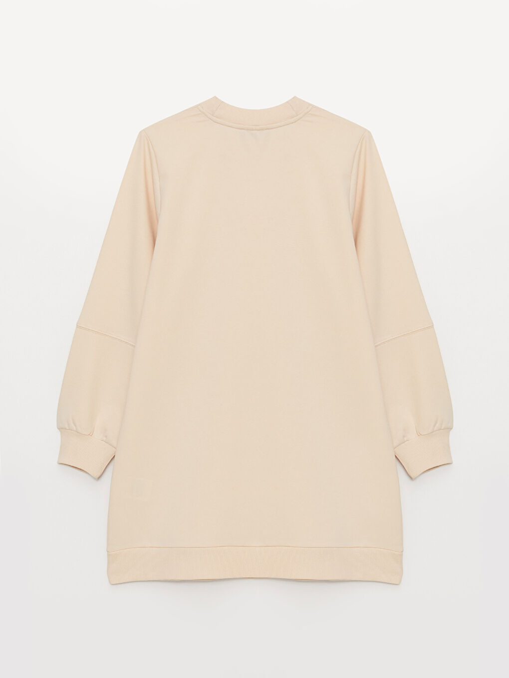 Ekru Bisiklet Yaka Baskılı Uzun Kollu Kadın Sweatshirt Tunik-6