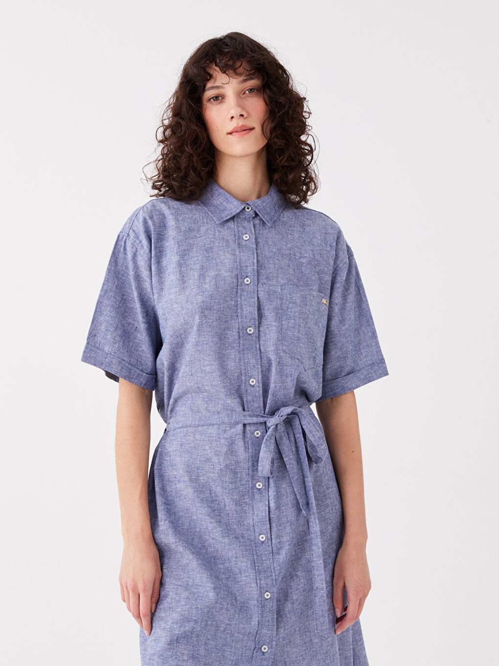 Straight Short Sleeve Linen Blend Women Shirt Dress -S3FN58Z8-L9D