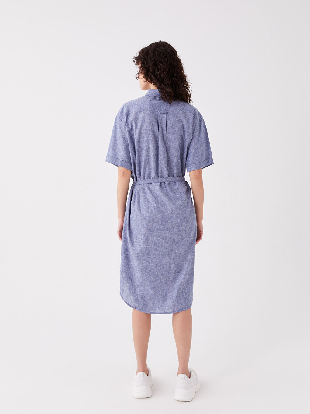 Straight Short Sleeve Linen Blend Women Shirt Dress -S3FN58Z8-L9D