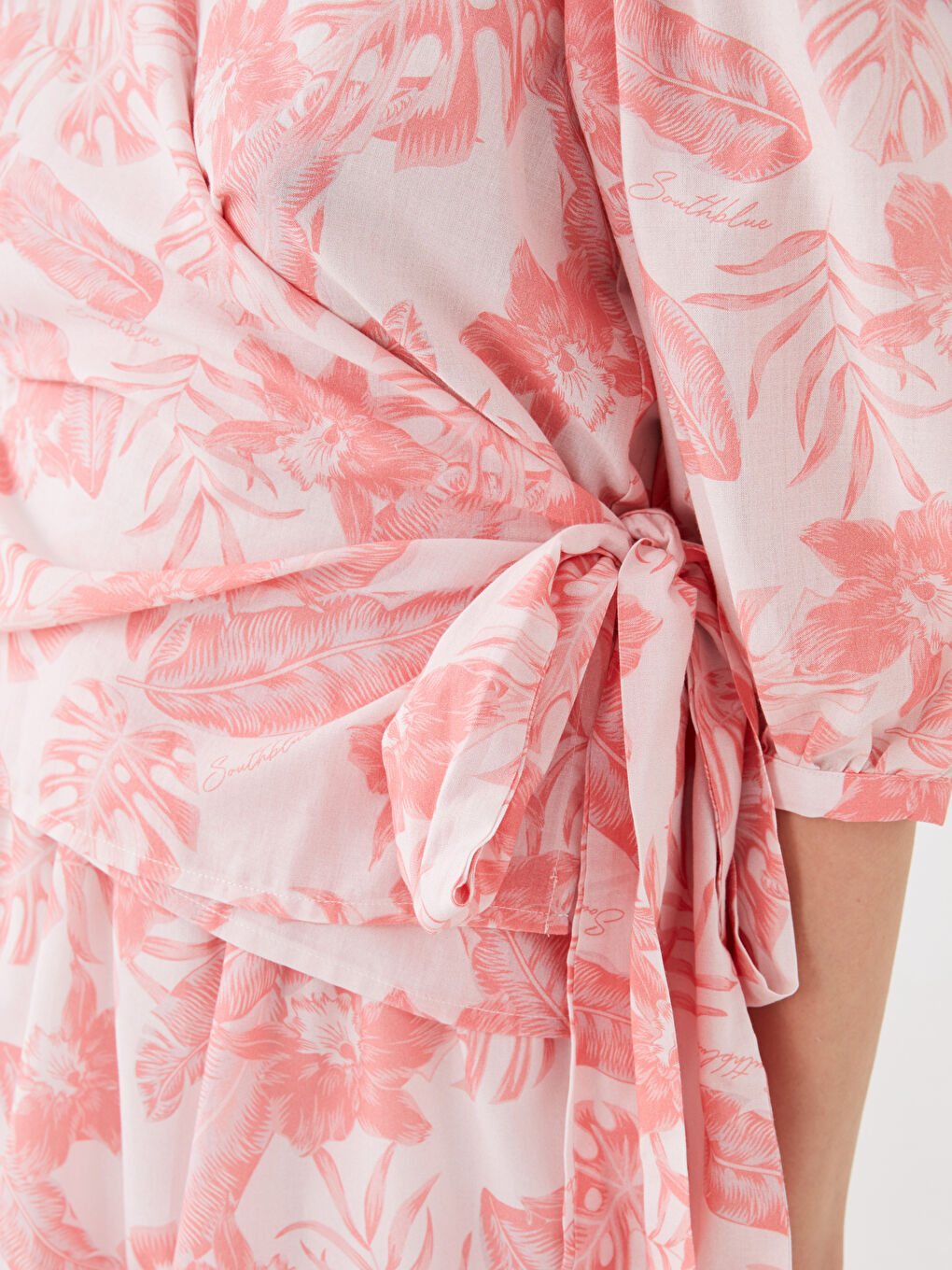 Patterned Poplin Women's Blouse with Wrap Neck-4