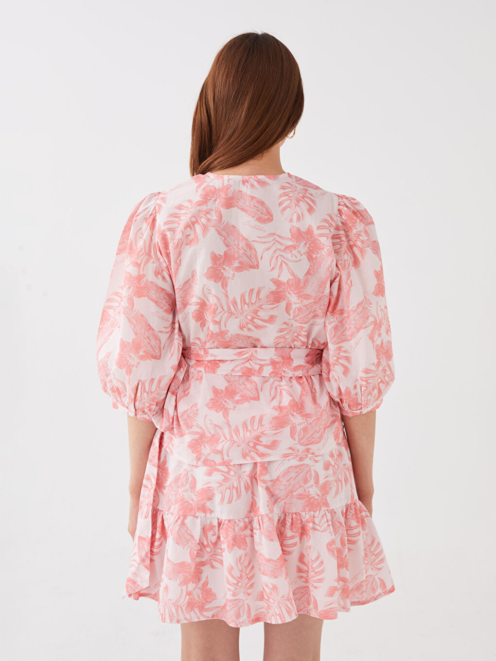 Patterned Poplin Women's Blouse with Wrap Neck-5