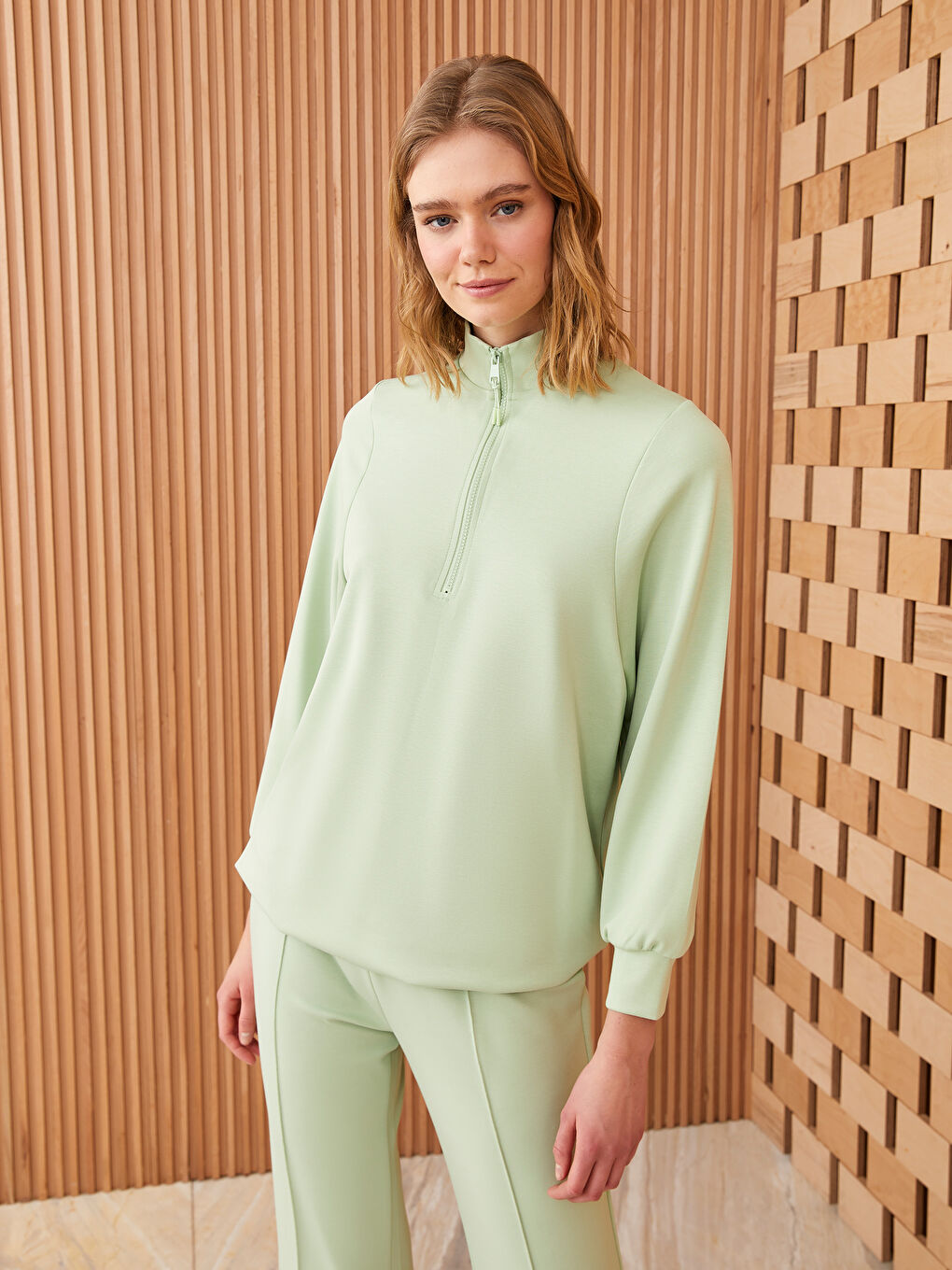 Funnel Neck Plain Long Sleeve Women's Tunic