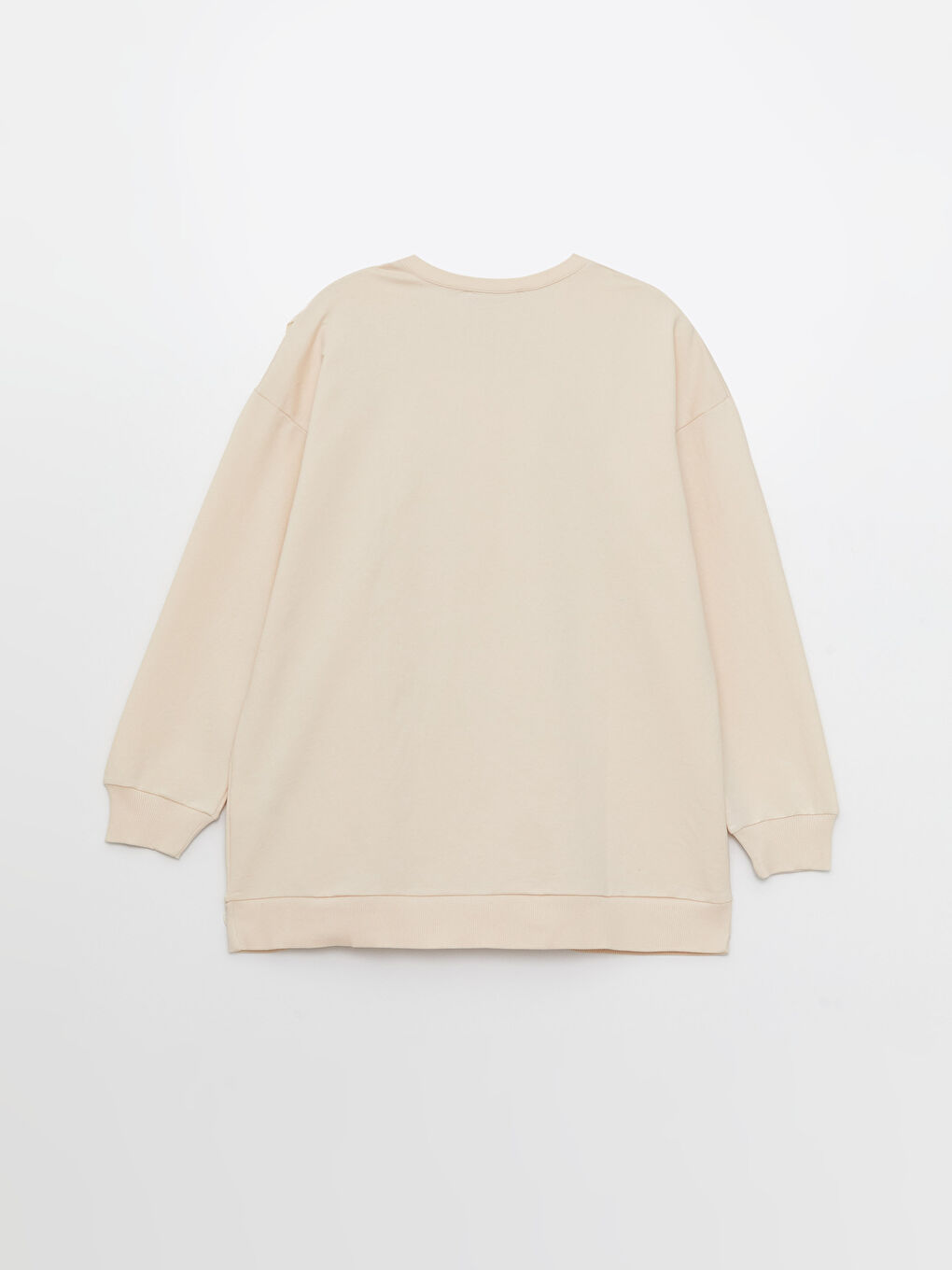 Ekru Bisiklet Yaka Fırfır Detaylı Uzun Kollu Oversize Kadın Sweatshirt Tunik-6