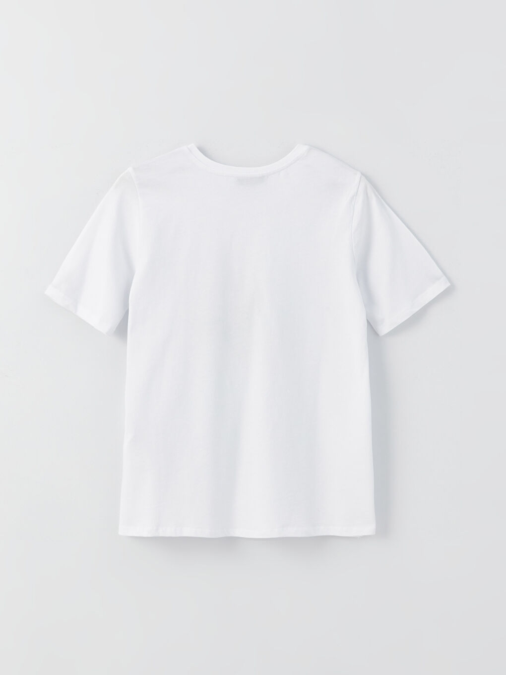 Beyaz Bisiklet Yaka Baskılı Kısa Kollu Kadın Tişört-6