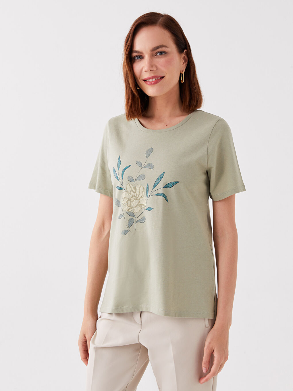 Crew Neck Printed Short Sleeve Women's T-Shirt-1