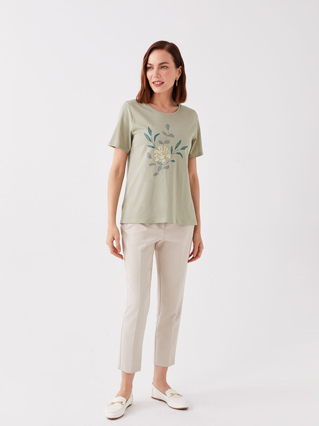 Crew Neck Printed Short Sleeve Women's T-Shirt-2
