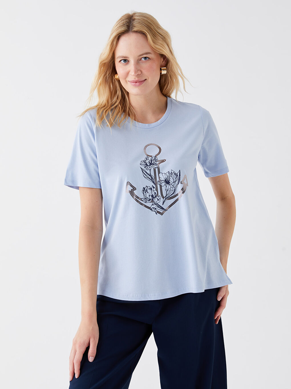 LC Waikiki Crew Neck Printed Short Sleeve Women's T-Shirt -S3FO28Z8-FH0