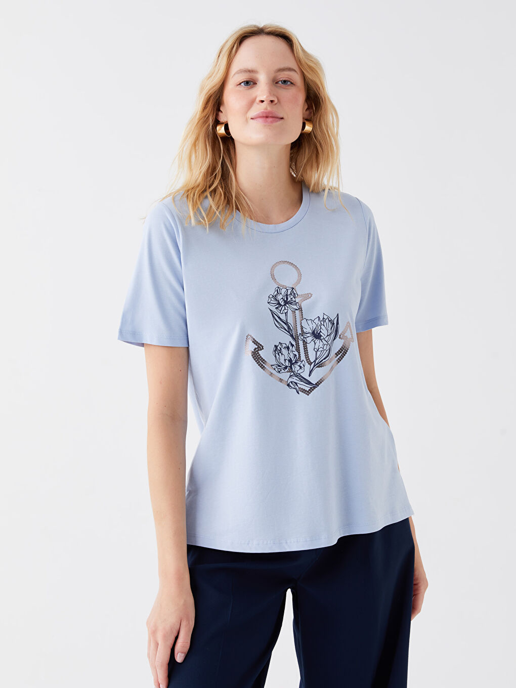 LC Waikiki Crew Neck Printed Short Sleeve Women's T-Shirt -S3FO28Z8-FH0