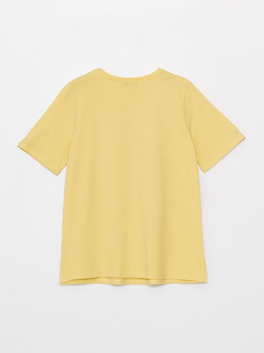 Sarı Bisiklet Yaka Baskılı Kısa Kollu Kadın Tişört-6
