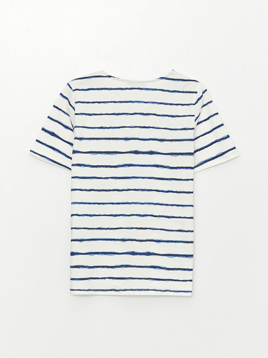 Lacivert Bisiklet Yaka Çizgili Kısa Kollu Kadın Bluz-6