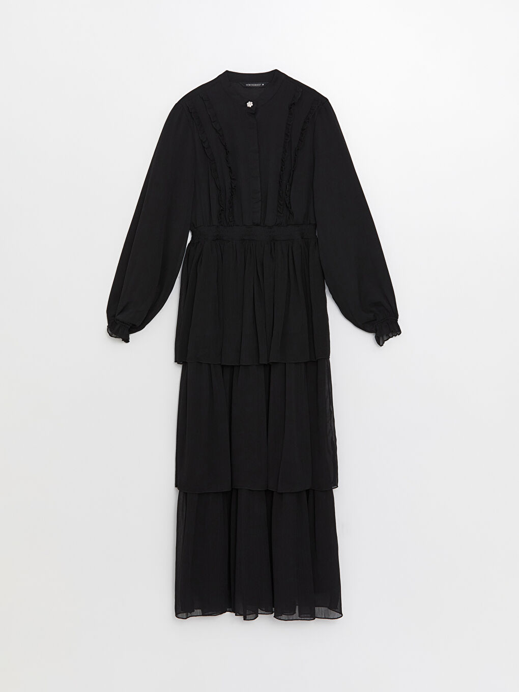 Siyah Hakim Yaka Düz Uzun Kollu Kadın Elbise-5