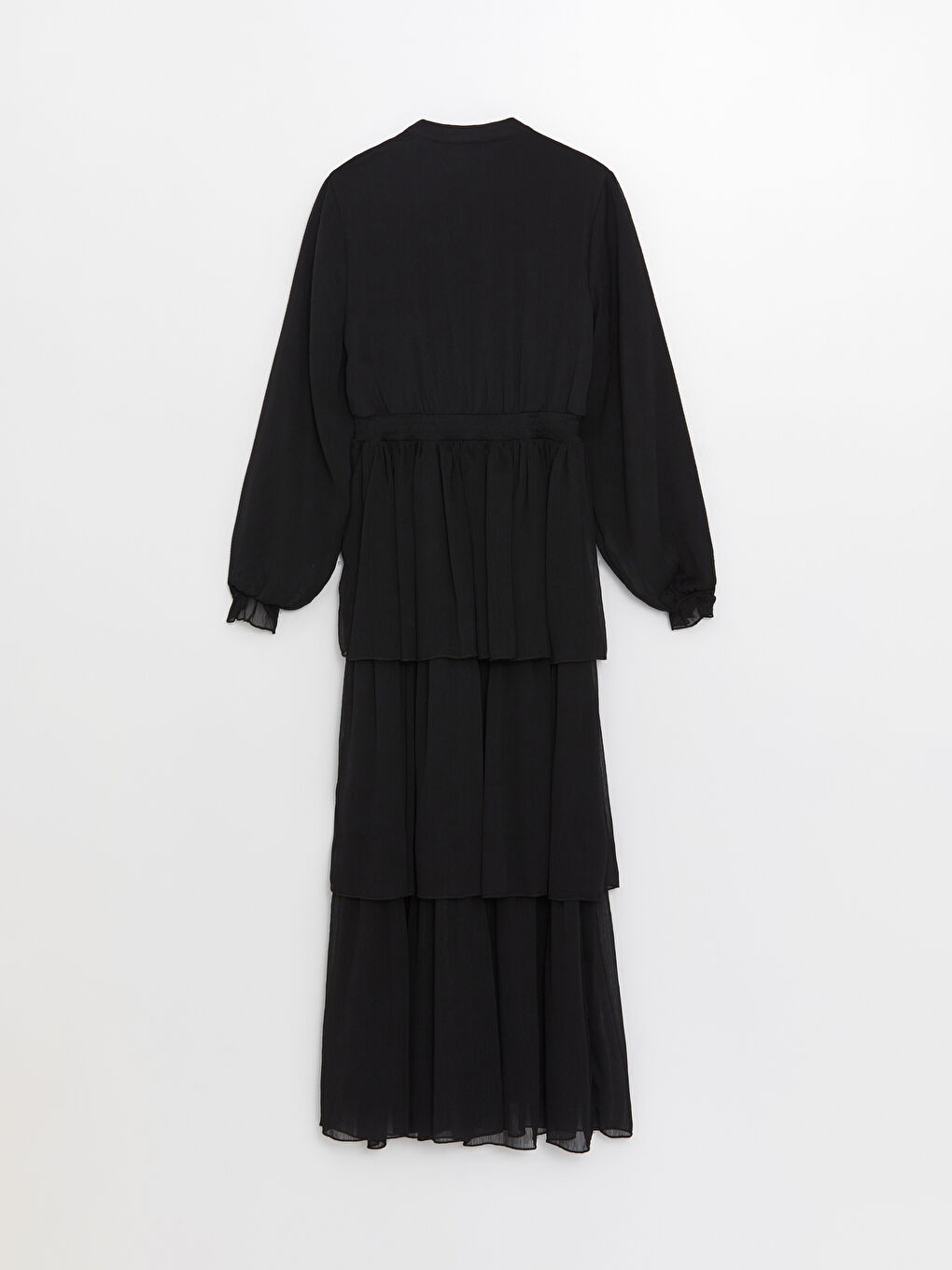 Siyah Hakim Yaka Düz Uzun Kollu Kadın Elbise-6