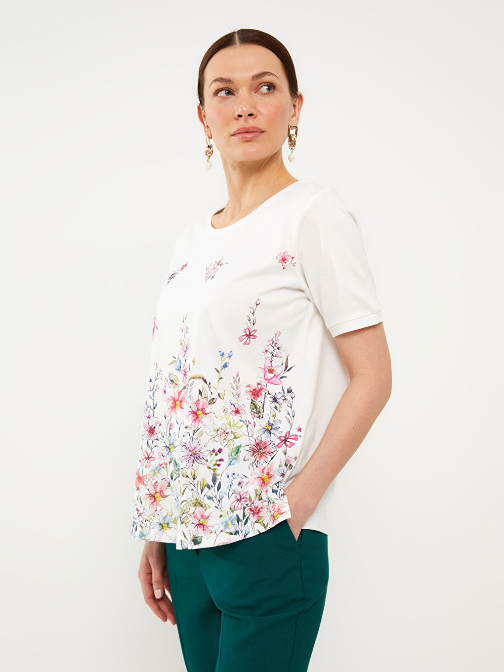 Crew Neck Floral Short Sleeve Women's T-Shirt