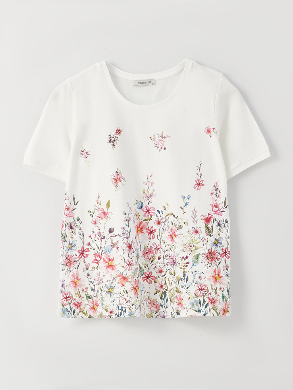 Crew Neck Floral Short Sleeve Women's T-Shirt-5