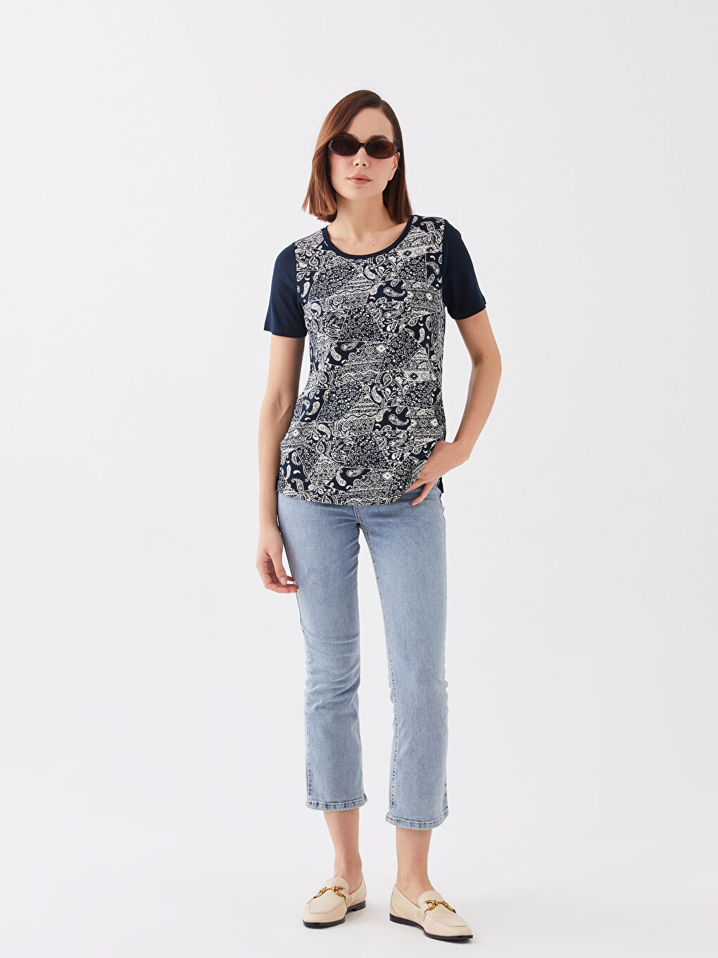 Crew Neck Patterned Short Sleeve Women's T-Shirt