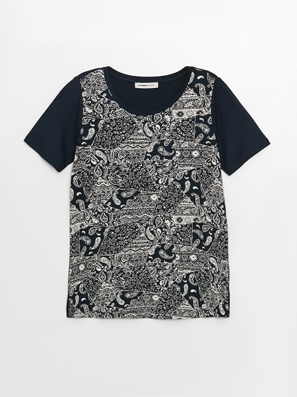 Crew Neck Patterned Short Sleeve Women's T-Shirt-4