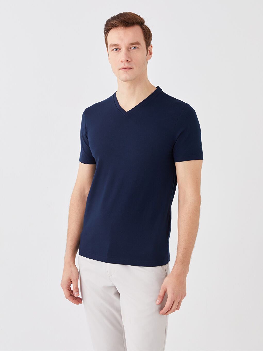 Tricou pentru Bărbați cu Decolteu în V și Mânecă Scurtă din Jerseu-1