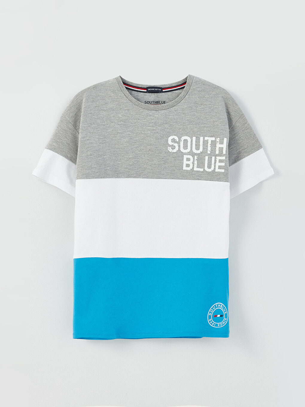 よさく SOUTHBLUE Rahat Kalıp Bisiklet Yaka Renk Bloklu Erkek Çocuk Tişört