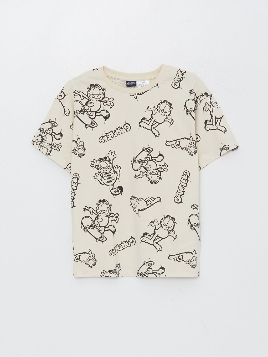 Ұлдарға арналған еркін пішім дөңгелек жағалы гарфилд принтті қысқа жең футболка