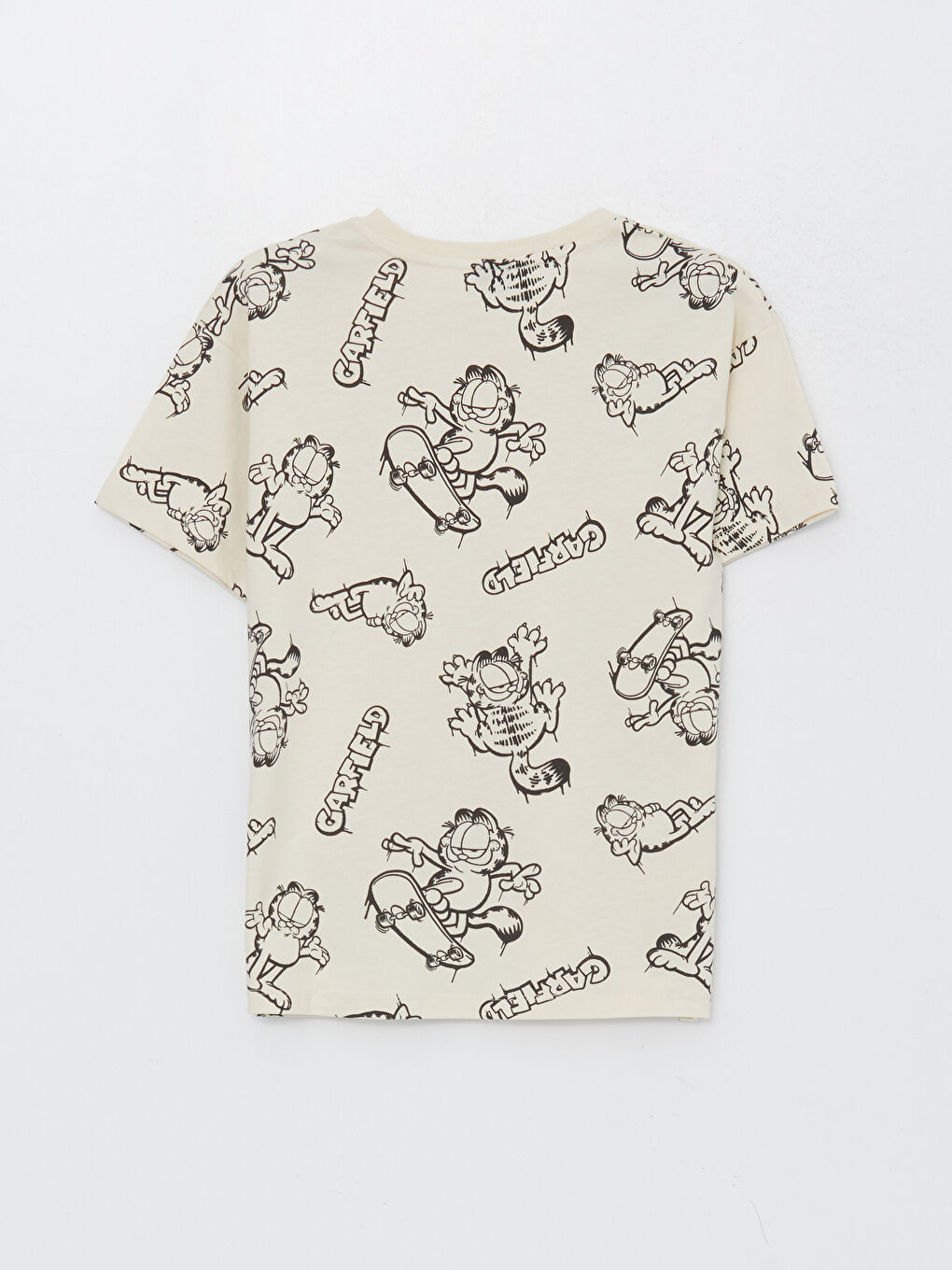 Ұлдарға арналған еркін пішім дөңгелек жағалы гарфилд принтті қысқа жең футболка-1