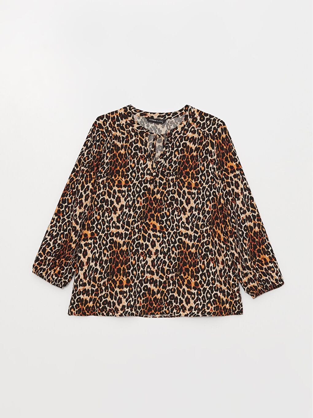 Ekru Bağlamalı Yaka Desenli Uzun Kollu Kadın Bluz-5