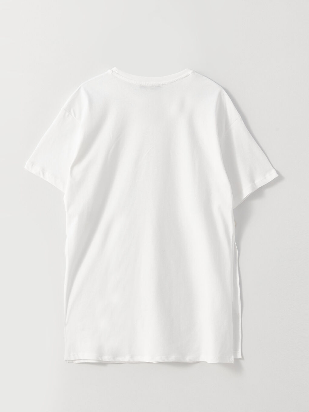 Beyaz Bisiklet Yaka Düz Kısa Kollu Kadın Tişört-6