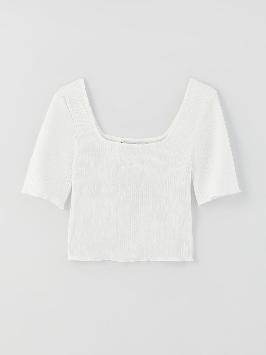 Ekru U Yaka Düz Kısa Kollu Kadın Body-5