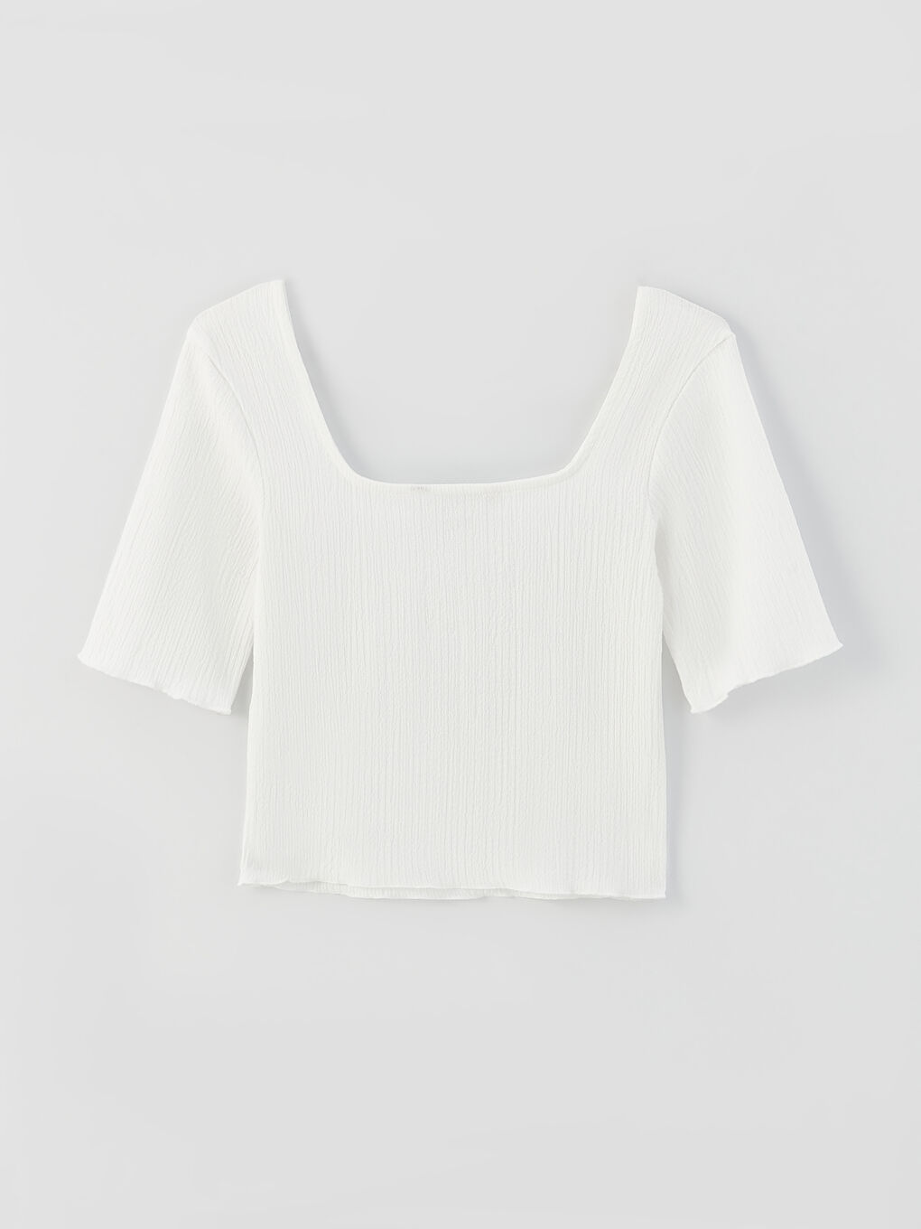 Ekru U Yaka Düz Kısa Kollu Kadın Body-6