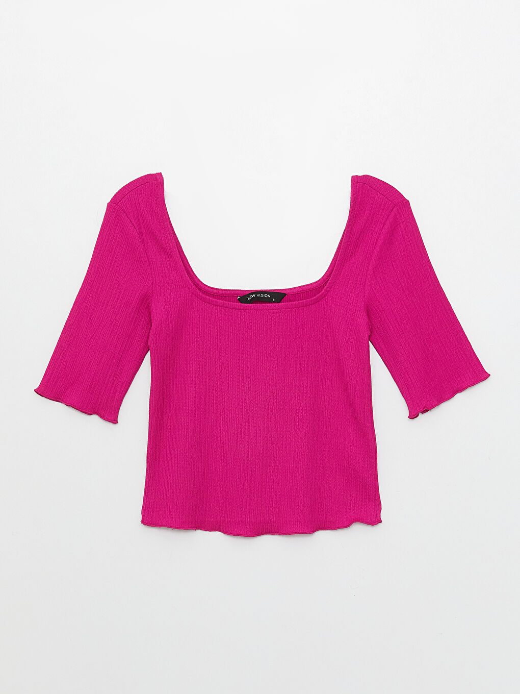 Fuşya U Yaka Düz Kısa Kollu Kadın Body-5