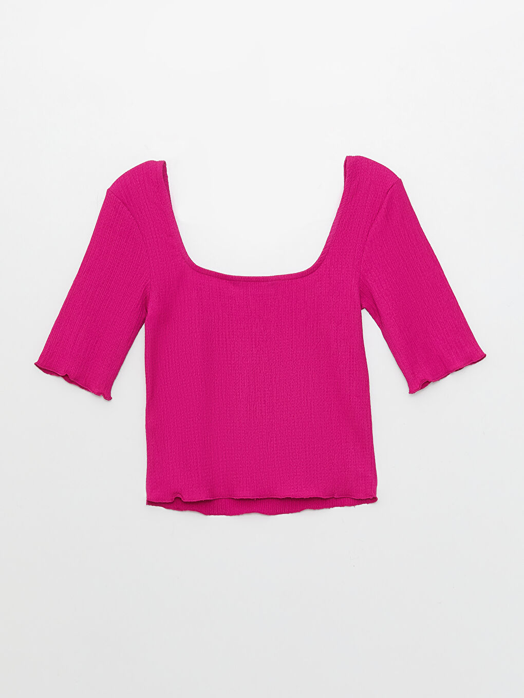 Fuşya U Yaka Düz Kısa Kollu Kadın Body-6