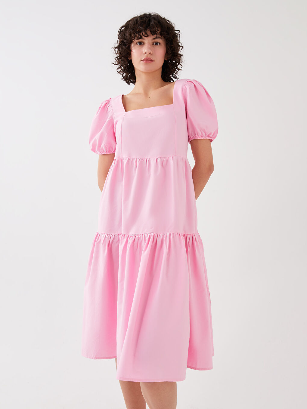 Square Neck Regular Balloon Sleeve Women's Dress -S3FP24Z8-QY8