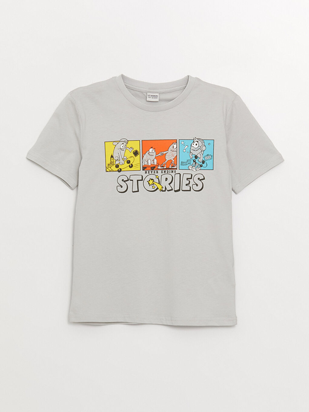 Gri Bisiklet Yaka Baskılı Kısa Kollu Erkek Çocuk Tişört-3