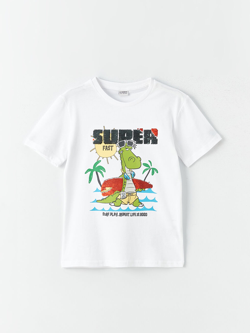 მრგვალი საყელო ნაბეჭდი ორმხრივი პაიეტებით მოკლე სახელო ბიჭებისთვის მაისური