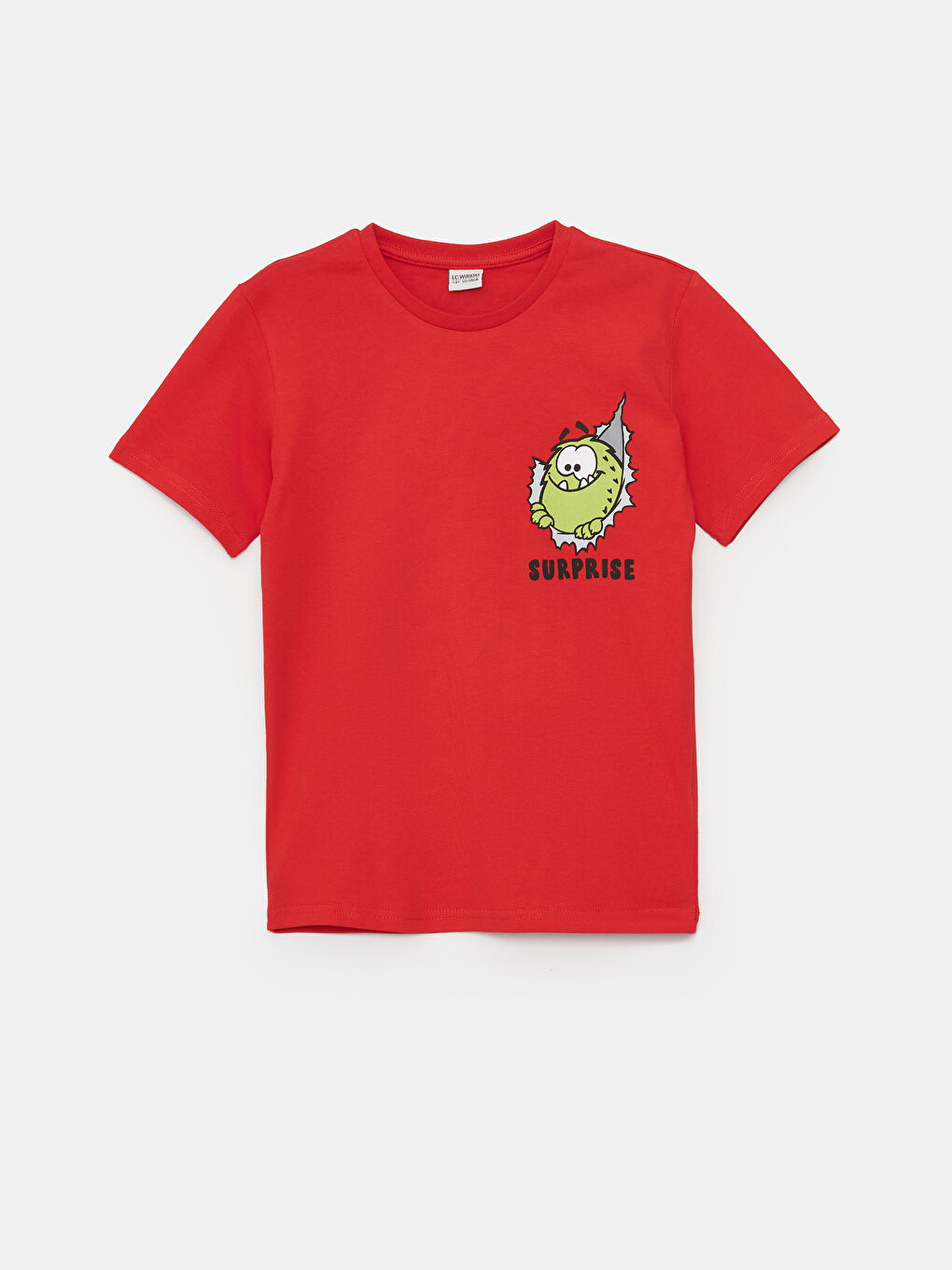 Kırmızı Bisiklet Yaka Baskılı Kısa Kollu Erkek Çocuk Tişört