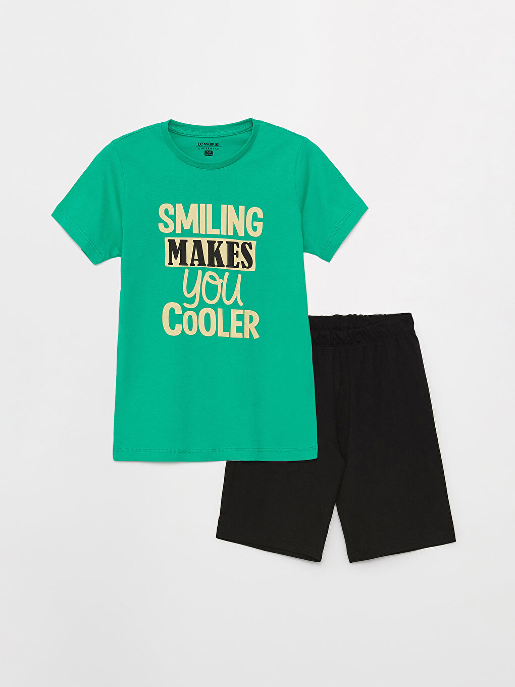 Yeşil Bisiklet Yaka Baskılı Kısa Kollu Erkek Çocuk Şortlu Pijama Takımı