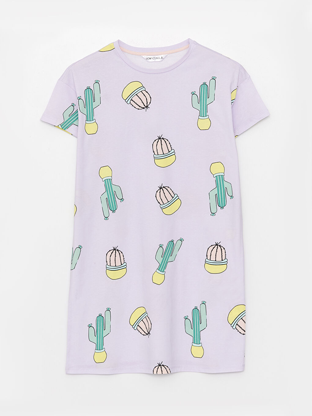 Lila Bisiklet Yaka Desenli Kısa Kollu Kadın Gecelik-4