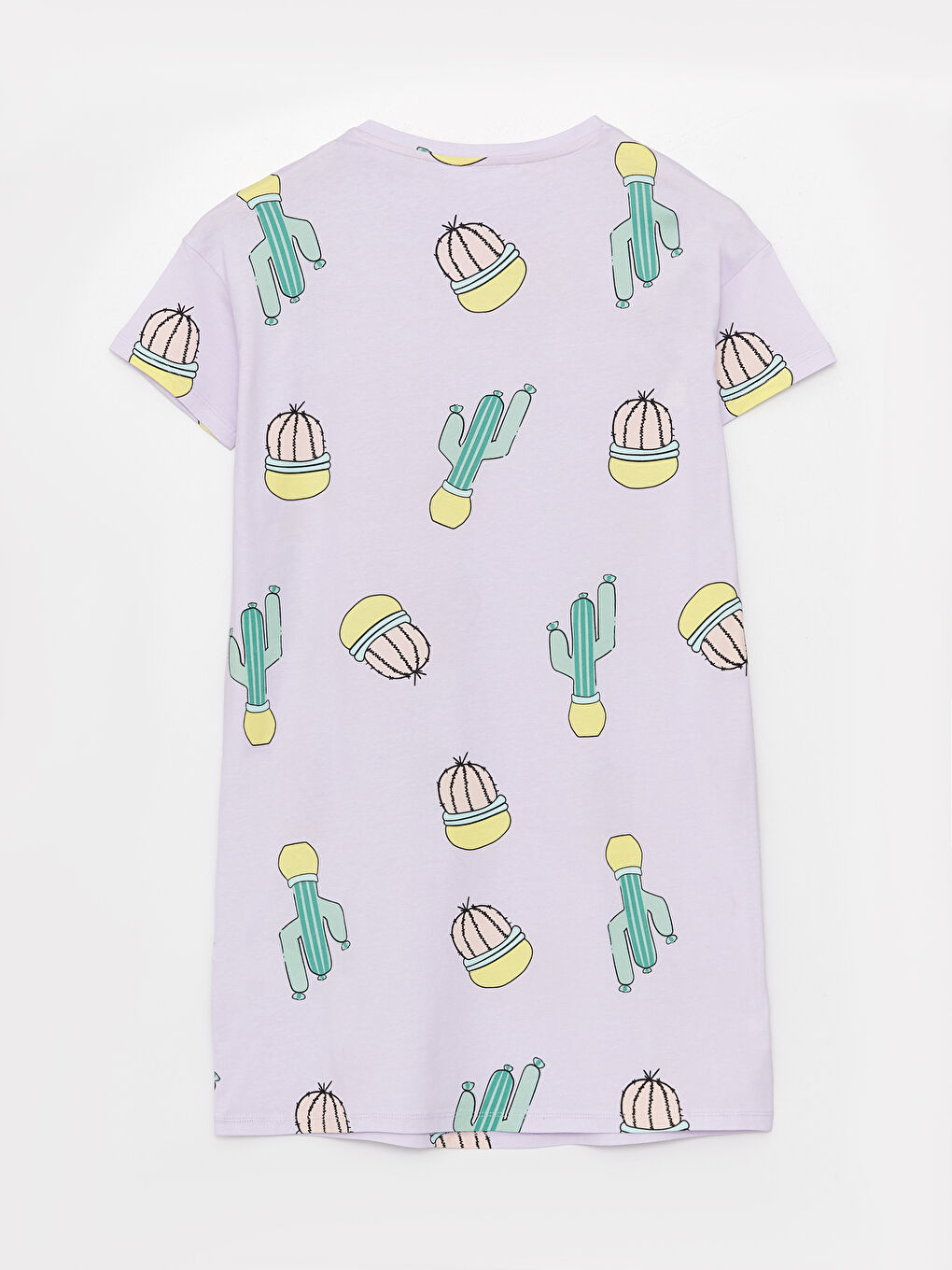 Lila Bisiklet Yaka Desenli Kısa Kollu Kadın Gecelik-5