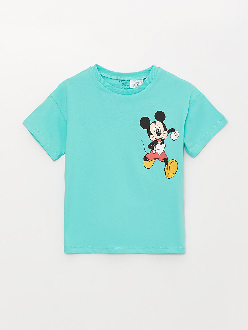 Turkuaz Bisiklet Yaka Kısa Kollu Mickey Mouse Baskılı Erkek Bebek Tişört-3