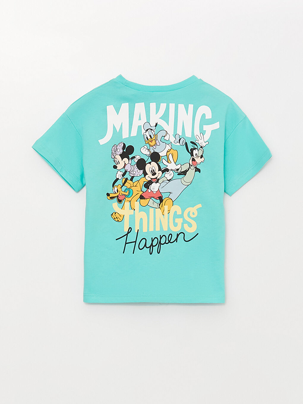 Turkuaz Bisiklet Yaka Kısa Kollu Mickey Mouse Baskılı Erkek Bebek Tişört-4
