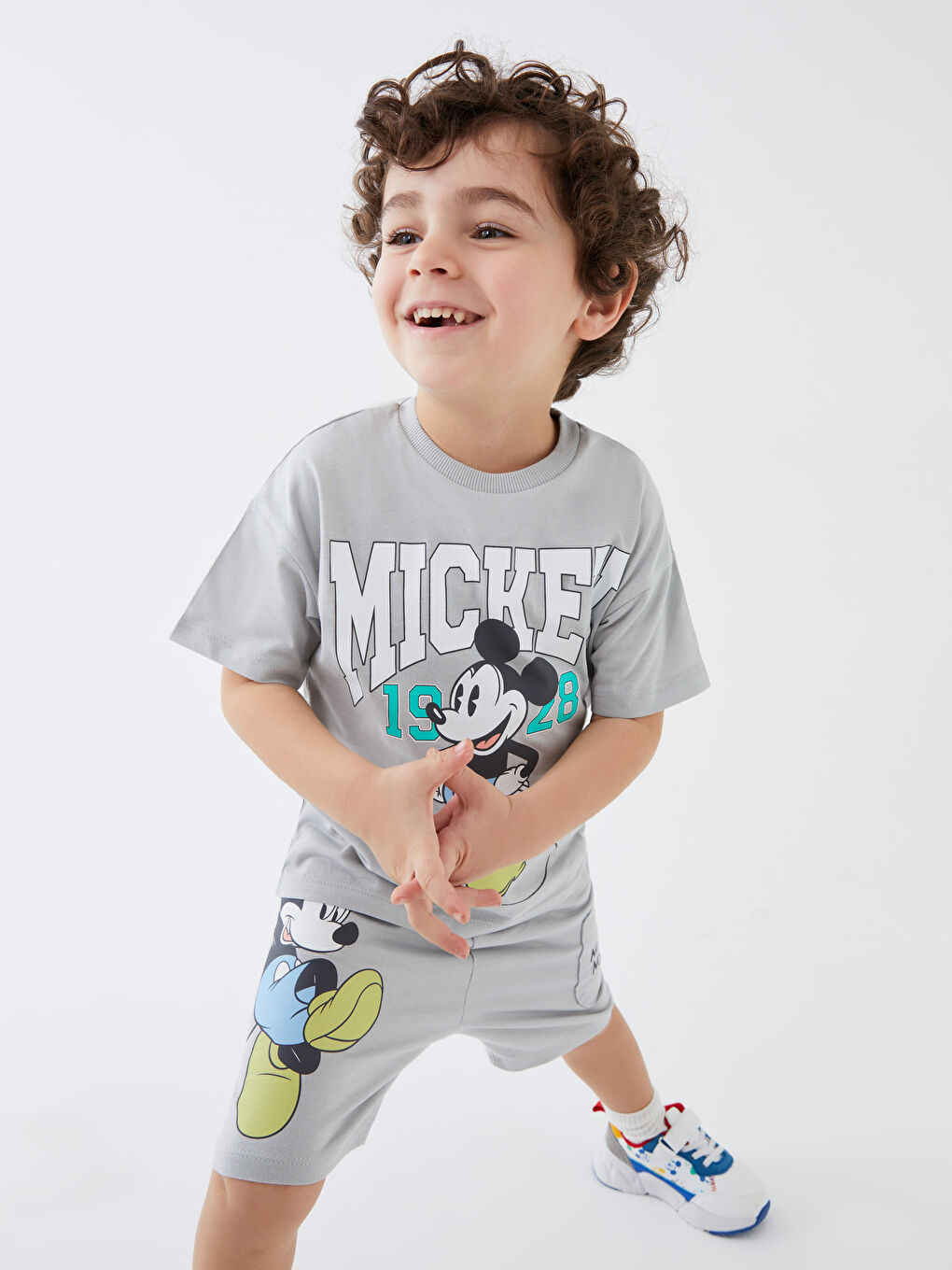 Crew Neck Short Sleeve Mickey Mouse Printed Baby Boys' T-Shirt