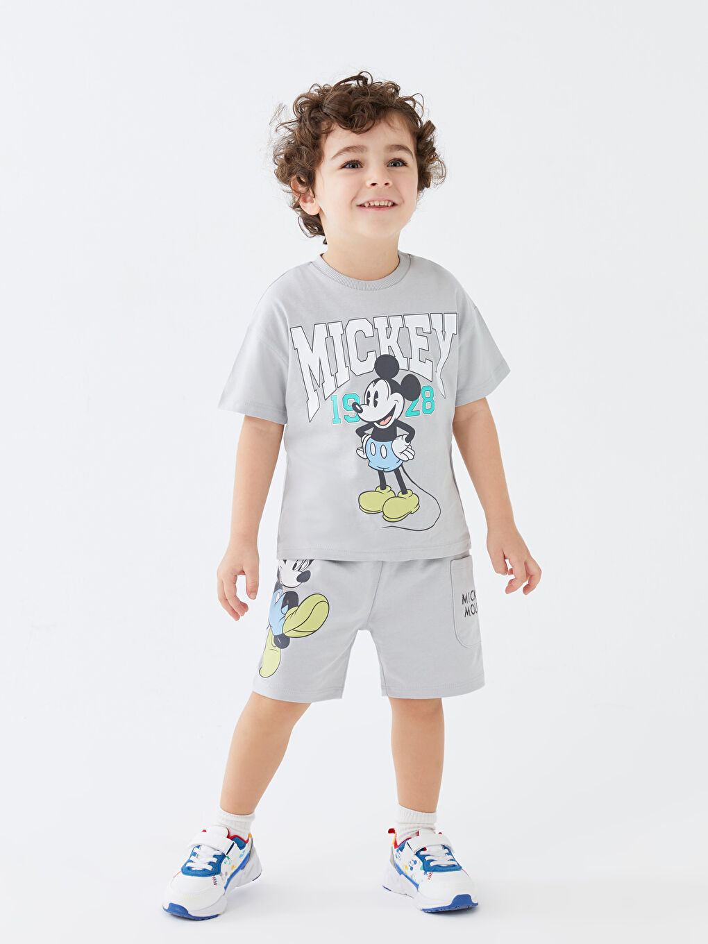 Crew Neck Short Sleeve Mickey Mouse Printed Baby Boys' T-Shirt-1