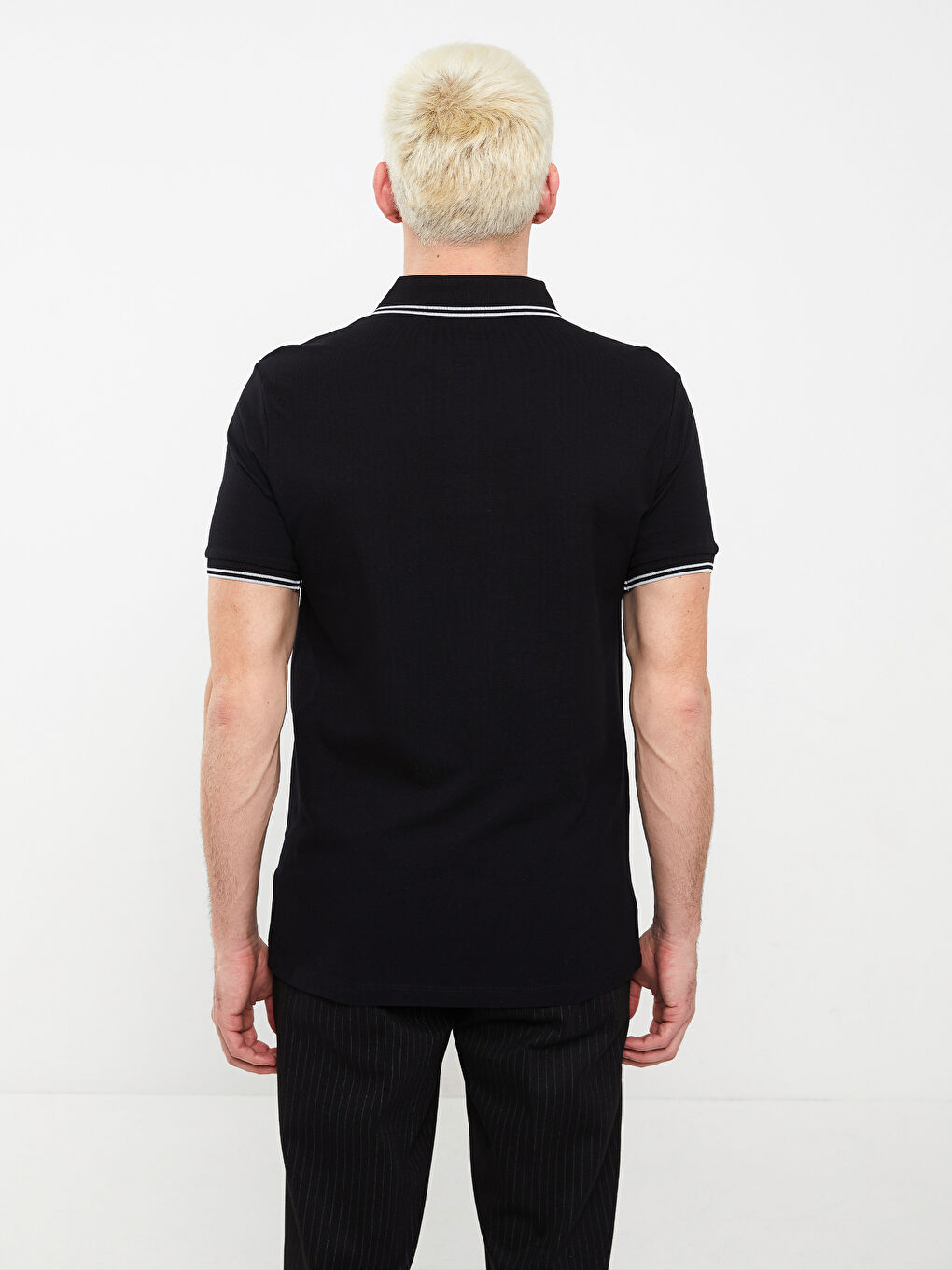 Siyah Polo Yaka Kısa Kollu Baskılı Penye Erkek Tişört-4