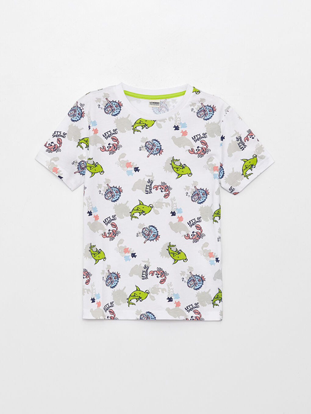 Yeşil Bisiklet Yaka Desenli Kısa Kollu Erkek Çocuk Tişört