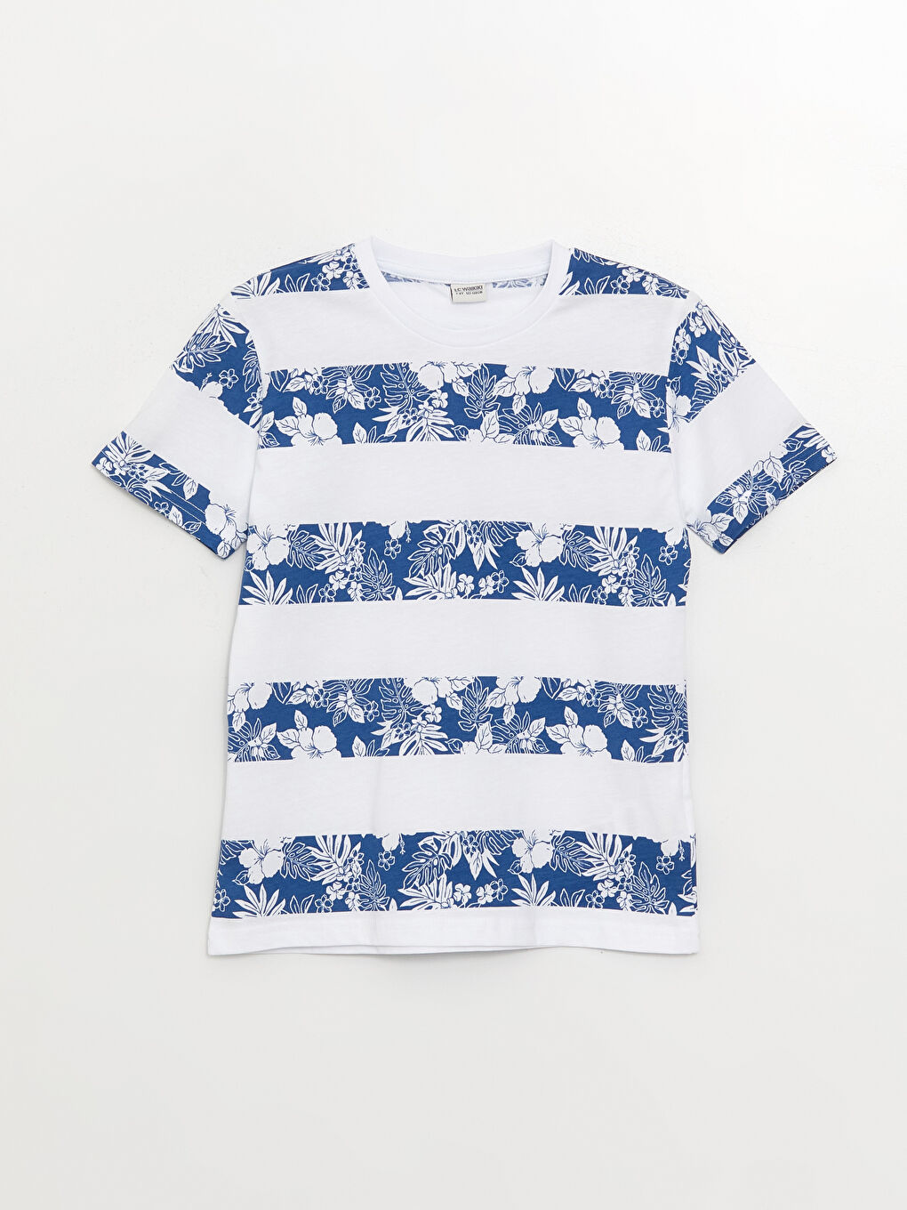 Lacivert Bisiklet Yaka Desenli Kısa Kollu Erkek Çocuk Tişört-3