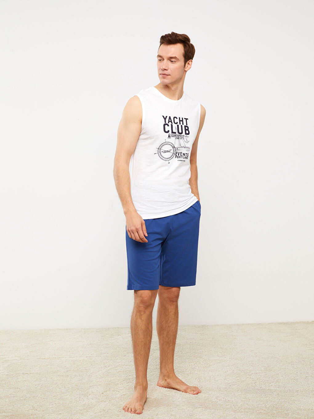 LC WAIKIKI Beyaz Bisiklet Yaka Baskılı Penye Erkek Pijama Üst - 2