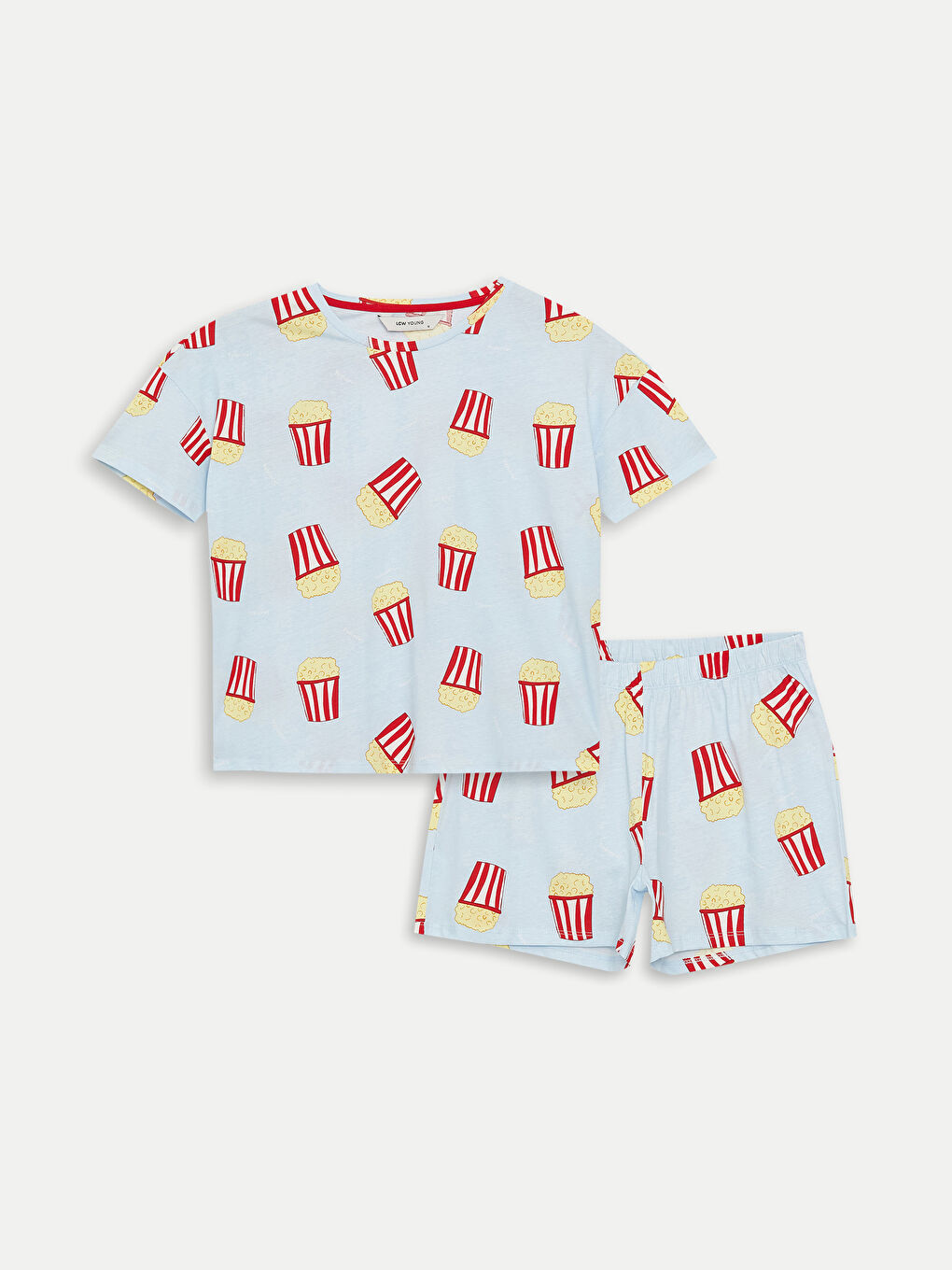 Set de pijamale scurte pentru femei cu guler rotund, mânecă scurtă și model-5