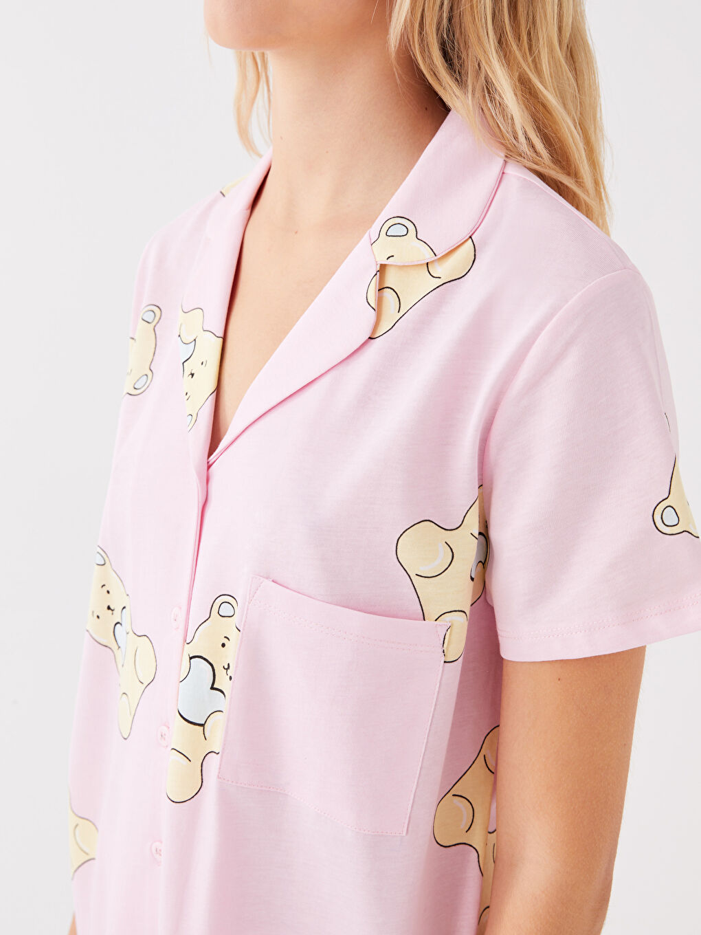 Shirt Collar Patterned Short Sleeve Women's Shorts Pajamas Set -S3FQ41Z8-LT4
