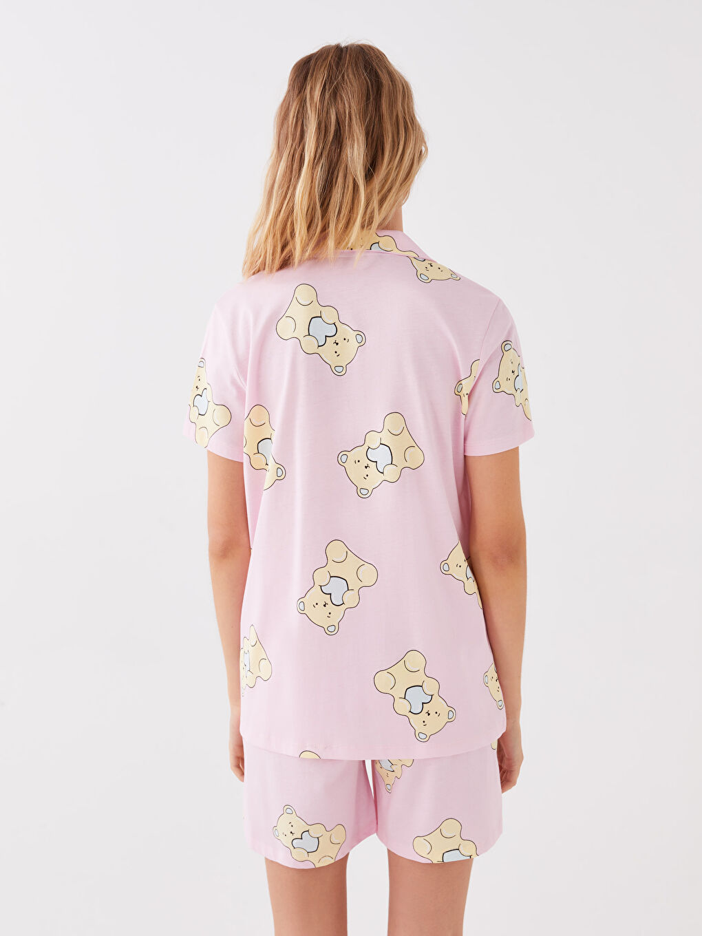 Shirt Collar Patterned Short Sleeve Women's Shorts Pajamas Set -S3FQ41Z8-LT4